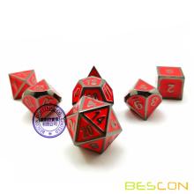 Bescon Deluxe Glossy Black and Fire Red Enamel Solid Metal Polyhedral Role Playing RPG Game Dice Set of 7 w/ Free Drawstring Bag