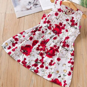 Girls'Dresses 2019 Girls' Spring and Summer Sleeveless Flower Printed Cotton and Flax Flower Dresses Girls'Dresses