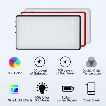 Mini Pocket RGB LED Video Light lamp Panel Power Bank Function Camera Fill Light 3200K-5600K RA>96+ 360 Colors 9 Common Light