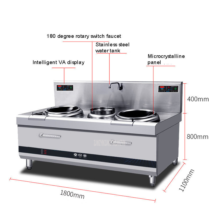 8KW*2 Commercial Induction Cooker Cabinet High Power Double Head Induction Cooker Stove For Canteen Restaurant 380V ZS-HD400-8