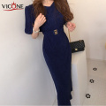 VICONE Chic and elegant temperament show thin waist dress with long money belt Dress