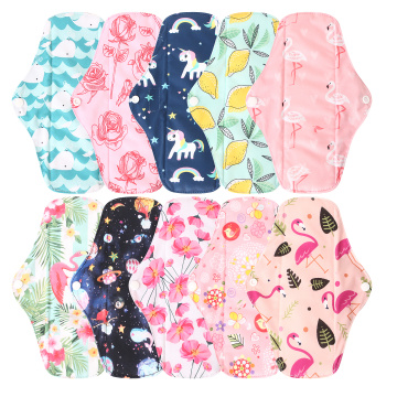 10PCS Organic Bamboo Washable Hygiene Menstrual Pads Heavy flow Sanitary Pads Lady Cloth Pad Unicorn Print Reusable Pads Size M