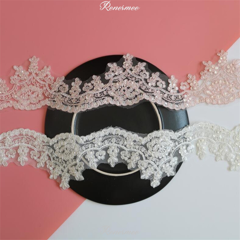 1Yd Warm Pink Ivory Silver Sequins Edge Polyester Embroidery Lace Trim for Bridal Wedding Gown Costume Design Lace Ribbon 8cm