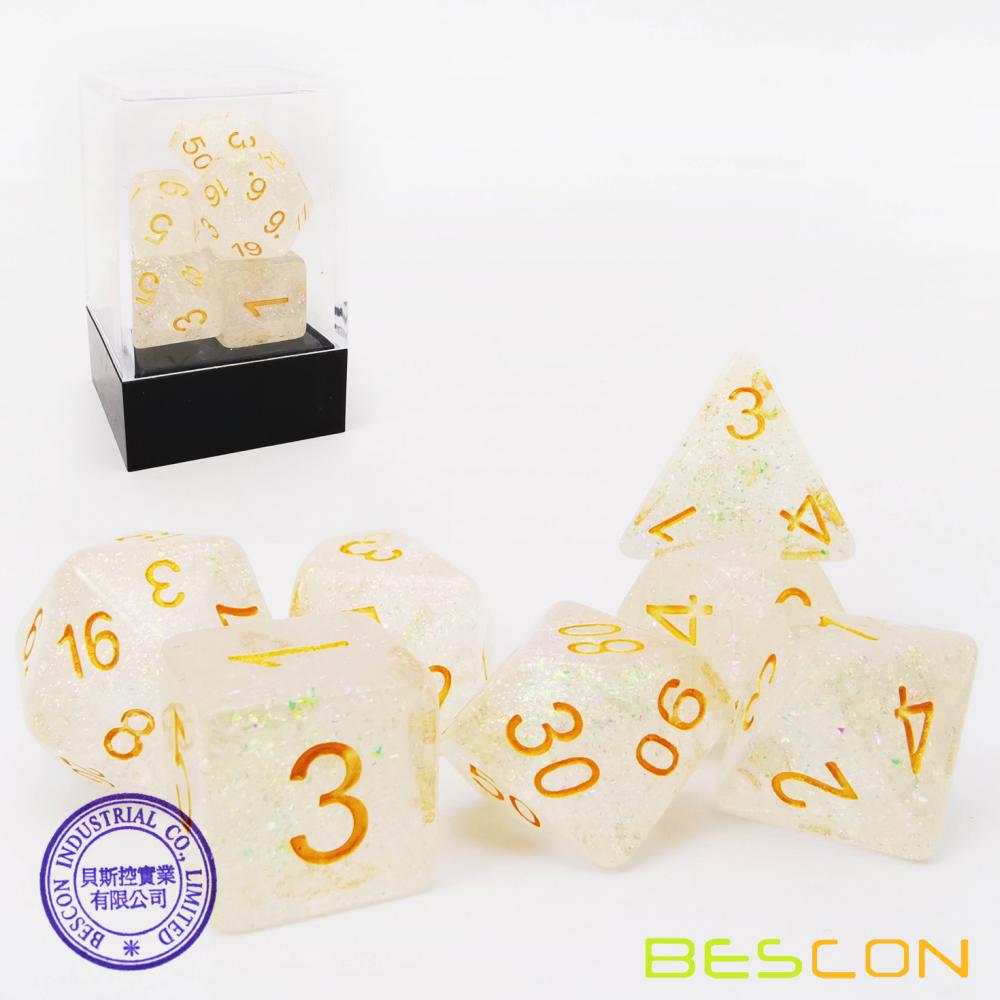 Bescon Shimmery Dice Set Rose-Golden, RPG 7-dice Set in Brick Box Packing