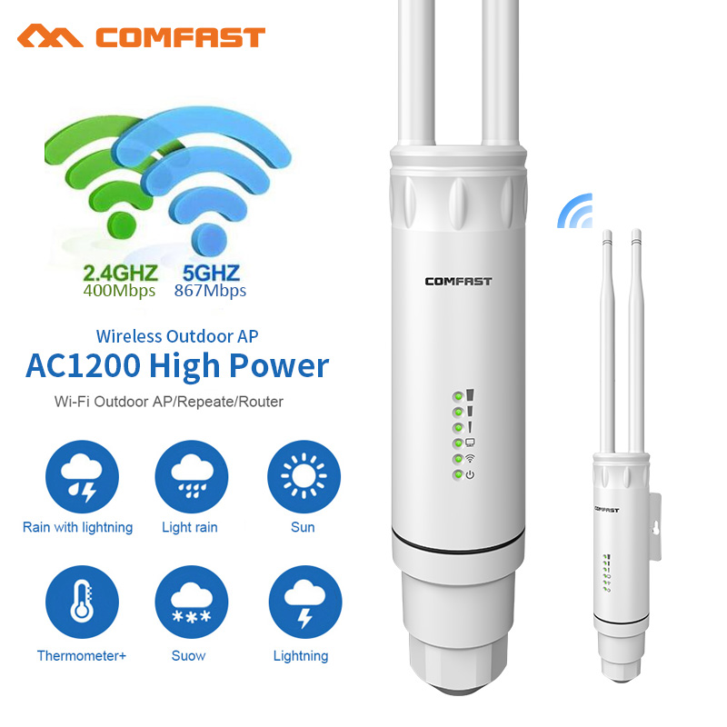 Comfast High Power 27dBm AC1200 Outdoor Wireless Repeater AP WiFi Router 5G Dual Band Access Point Base Station Long Range