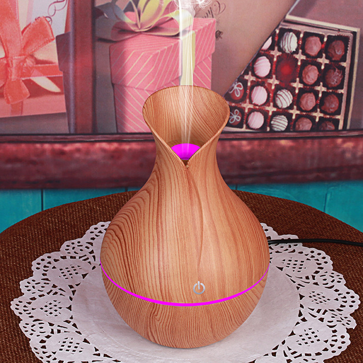 kongyide 130ml Aroma Essential Oil Diffuser Ultrasonic Air Humidifier with Wood Grain 7 Color Changing LED Light for Office Home