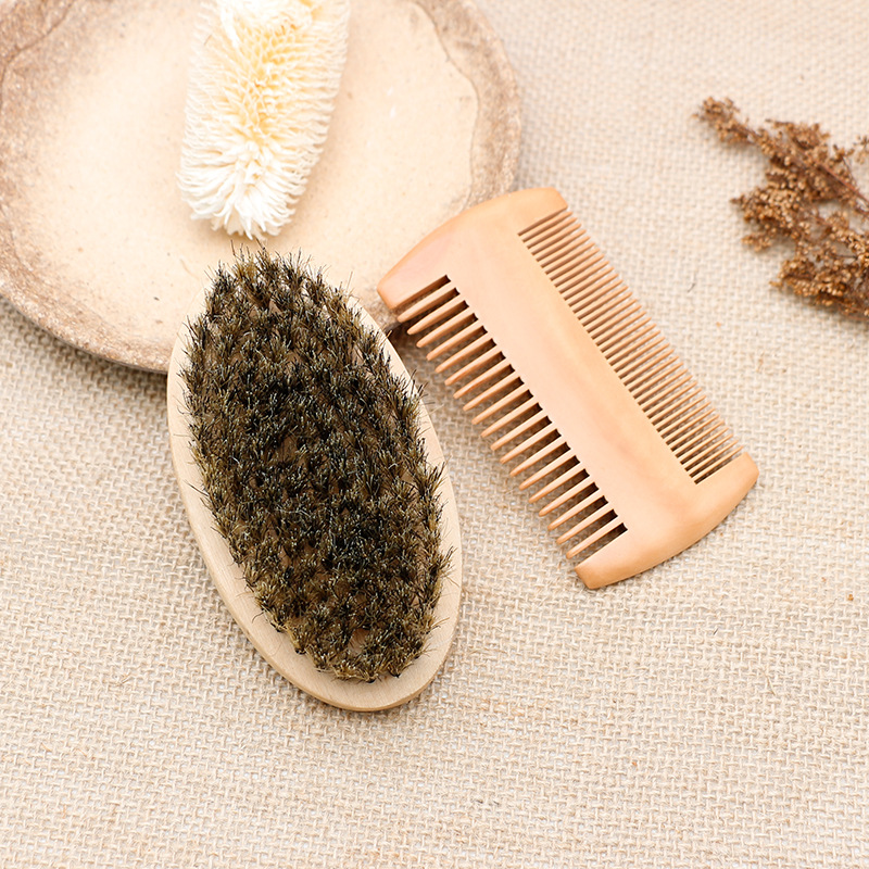 3pcs/set Beard Brush Mustache Comb Boar Bristle Hair Wood Set Shaving Tool For Men With Boar Bristle Brush