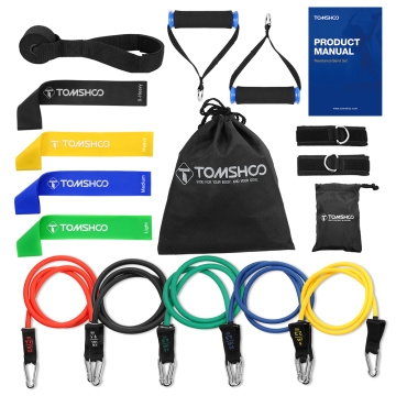 TOMSHOO 17PCS Resistance Bands Set Workout Fintess Exercise Bands Loop Bands Tube Bands Door Anchor Ankle Straps Cushioned