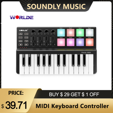 Hot WORLDE Panda MIDI Keyboard MIDI Controller and Drum Pad MINI 25-Key Ultra-Portable USB MIDI Keyboard Controller 7 Styles