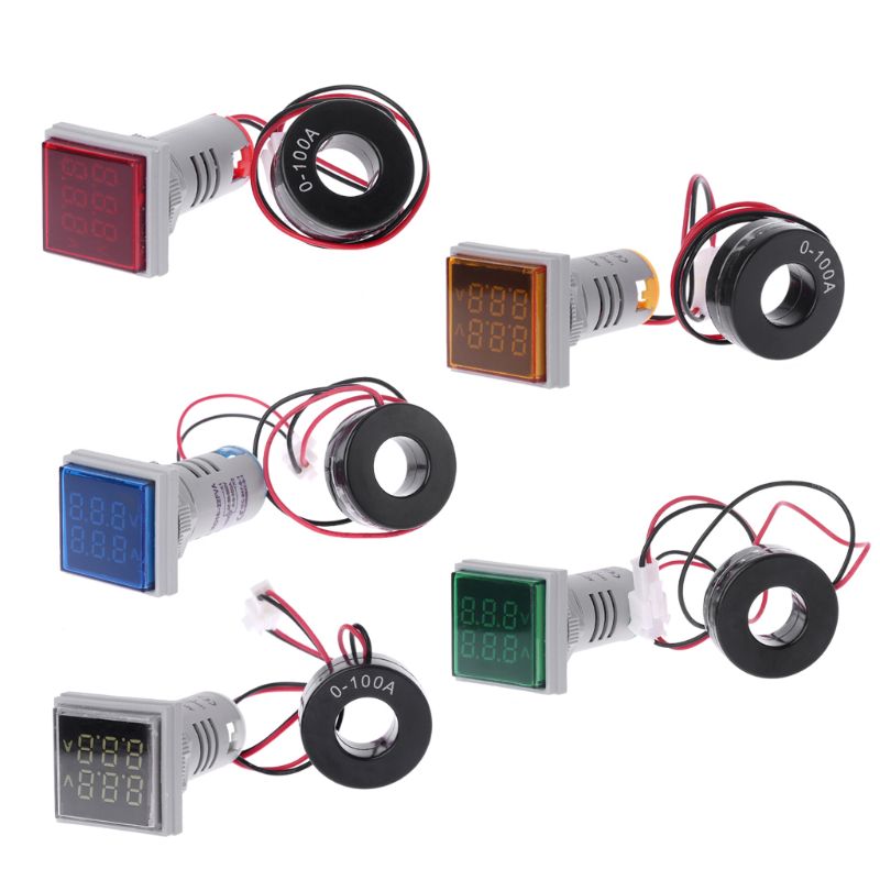 Square LED Digital Voltmeter Ammeter 22mm Signal Lights Volt Voltage Ampere Current Meter Indicator Tester Measuring AC 60-500V