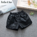 Spring Autumn Girls Pu Shorts Baby Shorts Kids Bottoms Children Clothes New Faux Leather Bow Patch Pleated Bud Waist 2 To 14 Yrs