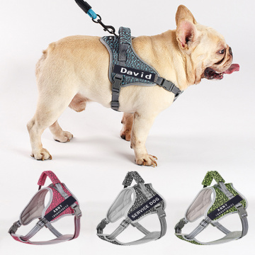 Nylon Reflective Name Harness Vest Strap Small Medium Large Dog Personalized Harness Outside Anti-strike Pet Harness Leash Set