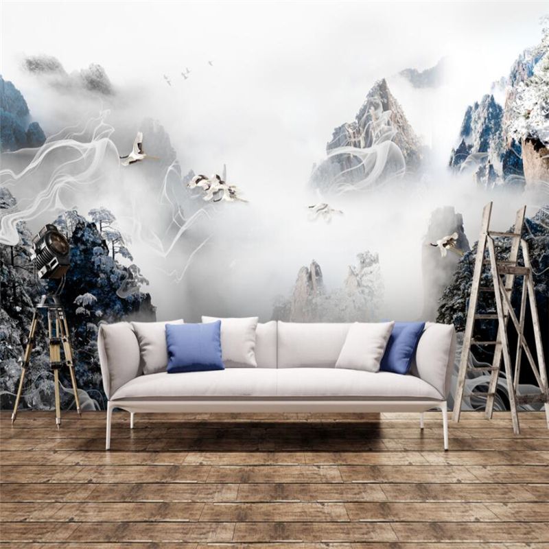 wellyu New Chinese style landscape ink style sofa bed wall custom large mural wallpaper papel de parede para quarto