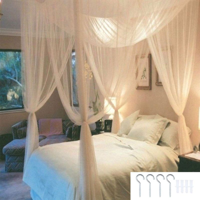 Mosquito Net Canopy 4-Corner Post Student Canopy Bed Curtains Accessories Mosquito Net Netting Queen King Size 190 x 210 x 240cm