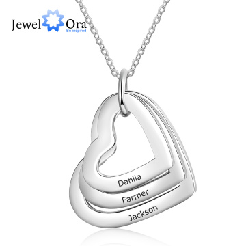 JewelOra Personalized Family Necklace with 2-4 Names Stainless Steel Heart Engraved Necklace for Mother Pendants Jewelry