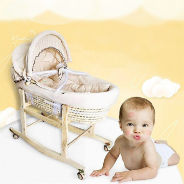 Portable Baby Basket Corn Woven Baby Crib Natural Colored Cotton Sleeping Cradle for Newborns for Car Baby Cot Rocking Chair