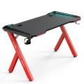 Home Office Gaming Desk/ Computer Desk /R-Shaped PC Desk Workstation with Carbon Fiber Surface and Headphone Hook, Black Red