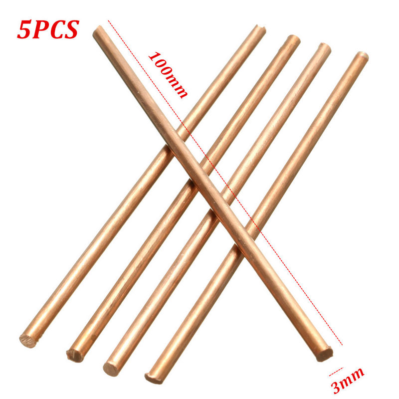 5Pcs 3mm Diameter Solid Round Red Copper Bar 100mm Length Metal Electrode Soldering Rod Welding Brazing Wire
