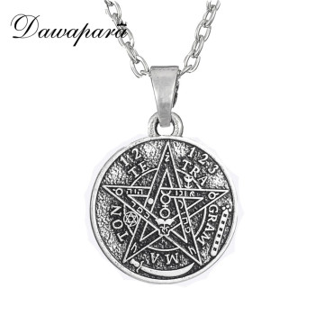 Dawapara Satan Tetragrammaton Pentagram Pentacle Pendant Necklace Wicca Pagan Jewelry Antique Silvery Link Chain Christmas Gift