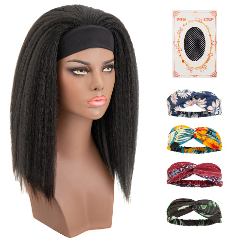 Kinky Straight Synthetic Hair Wigs with Headband Attached Supplier, Supply Various Kinky Straight Synthetic Hair Wigs with Headband Attached of High Quality