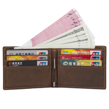 Nesitu RFID Blocking Vintage Front Pocket Brown Genuine Leather Money Clips Crazy Horse Leather Men Wallets Purse M8166