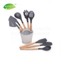Beech Wood Silicone Kitchen Utensils With Holder