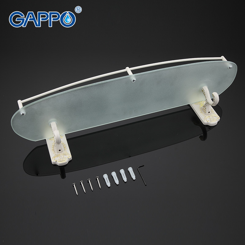 GAPPO 1Set Top Quality Wall Mounted Bathroom Shelves Bathroom Glass shelf restroom shelf Hardware Accessories in two hooks G3507