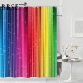BBSET Rainbow Shower Curtain Colorful Stripes Pattern Bathroom Curtain Decor Waterproof Polyester Shower Curtains with 12 Hooks