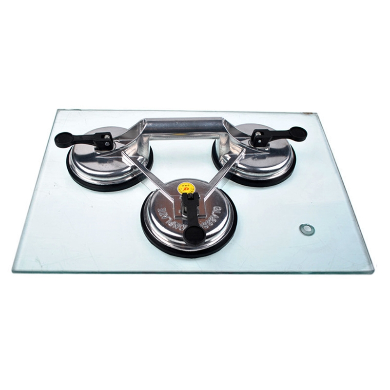 Heavy Duty Triple Locking Suction Cup Pad, Aluminum 3 Plates Hand Vacuum Lifter For Tiles&Glass&Granite, Level Action Ty