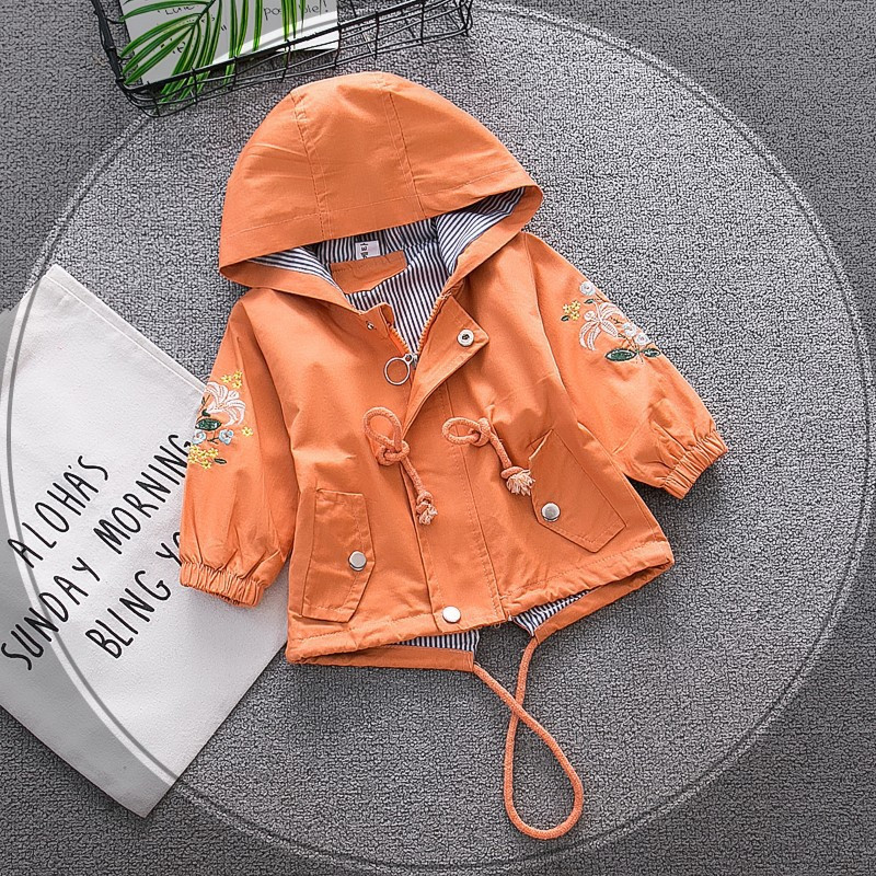 BibiCola girls jackets autumn spring kids girl hooded coat flower embroidery children outerwear clothing for little girl outfits
