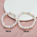 ASHIQI Genuine Natural Freshwater Pearl Bracelets Bangles For Women with White Clay Zircon Ball Elasticity Jewelry Gift