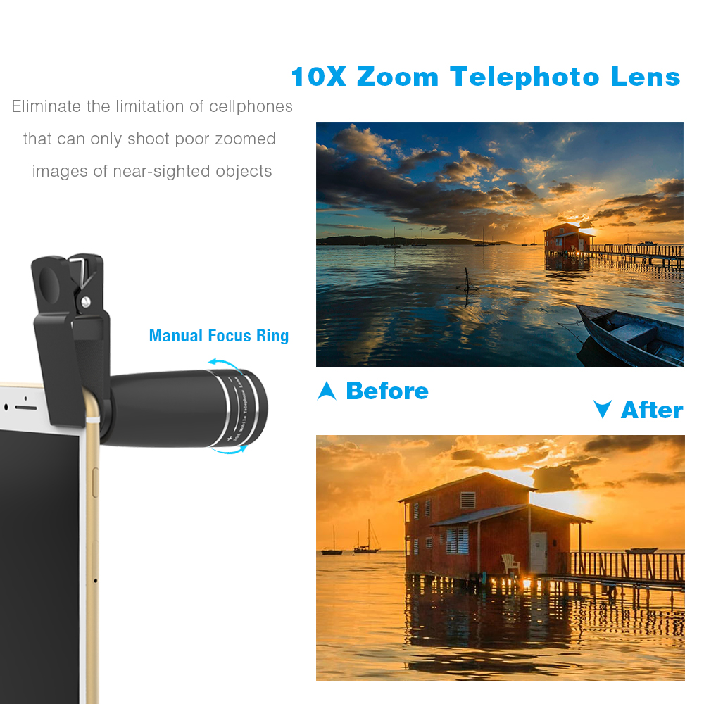 APEXEL 10 in 1 Lens Set Phone Camera Lens Kit Fish Eye Wide Macro Star Filter CPL Lenses for iPhone XS Mate Samsung Redmi LG