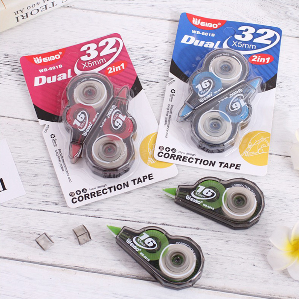 881B 2pcs/card weibo white out correction tape ,clear box duo gear 5mm width smooth performance and long time usable