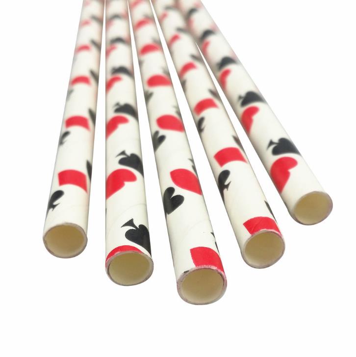 50 Pcs/set Cute Degradable Kraft Paper Suction Tube Poker Pattern Paper Straws for Party Baby Shower Wedding Decoration Gift