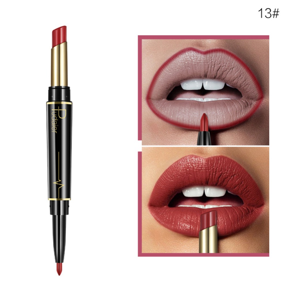 Pudaier 16 Colors 2 In 1 Double End Lipstick Lip Liner Pencil Crayon Avec Rouge Levre Lip Liner Pen Makeup Sexy Lipstick TSLM2
