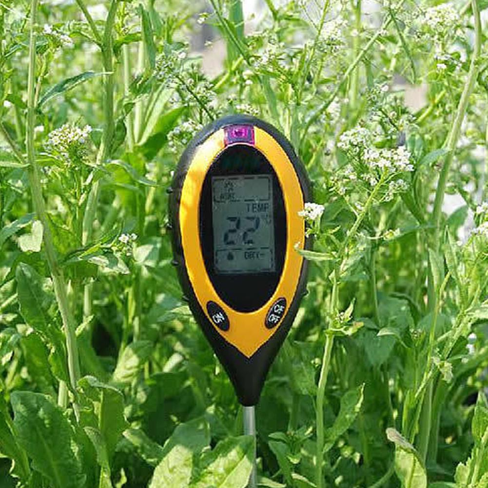 4 in 1 LCD PH Meter Soil Tester PH Digital Moisture Meter Temperature Sunlight Intensity Measurement for Gardening Plant Farming