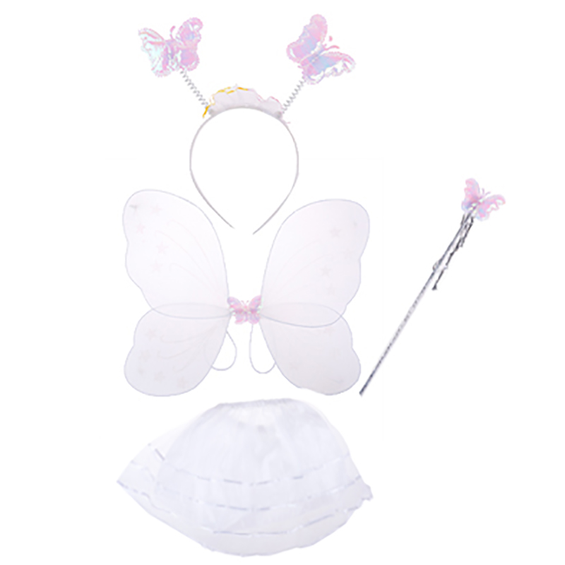 4Pcs Kids girls Fairy Princess Costume Sets colorful stage wear Butterfly Wings Wand Headband Tutu Skirt