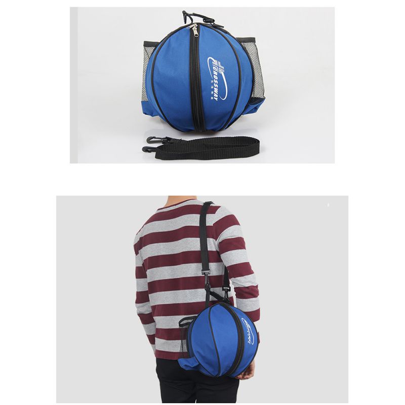 Universal Basketball Bag Football Volleyball Basketball Storage Bag Round Shape Adjustable Shoulder Strap 2 Side Mesh Pockets