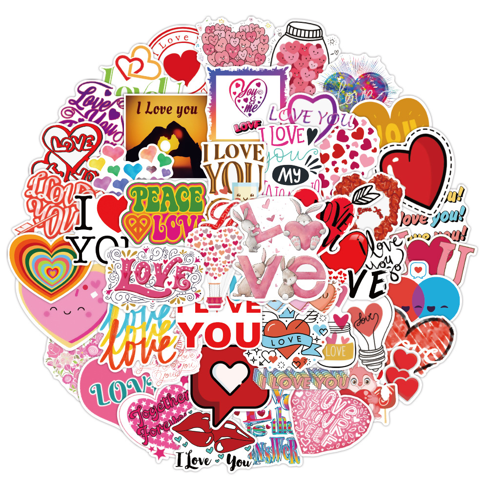 50Pcs LOVE Stickers For Notebook Laptop Scrapbooking Material Adesivos Pink Stickers Vintage Valentine's Day Craft Supplies