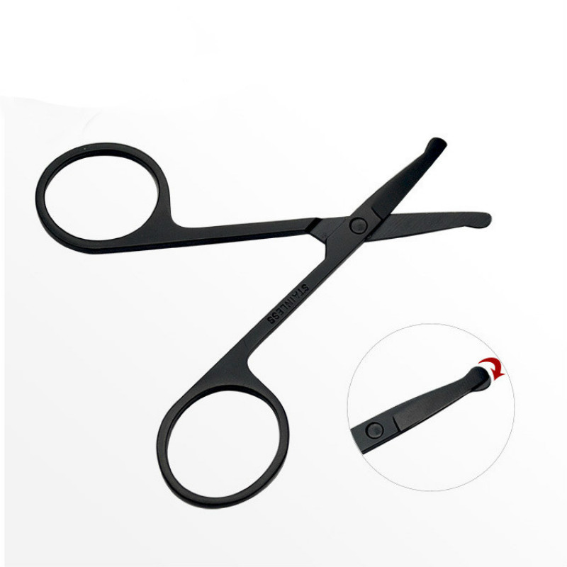1pc Black Stainless Steel Makeup Scissors Nose Hair Small Scissor Rounded Eyebrow Eyelashes Epilator Hair Personal Care Tools