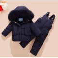 Children Clothing Kids Down Coat Jacket Baby Girl Boy Fur Hooded Parkas +bib Pants Jumpsuit Clothes Winter Snowsuits