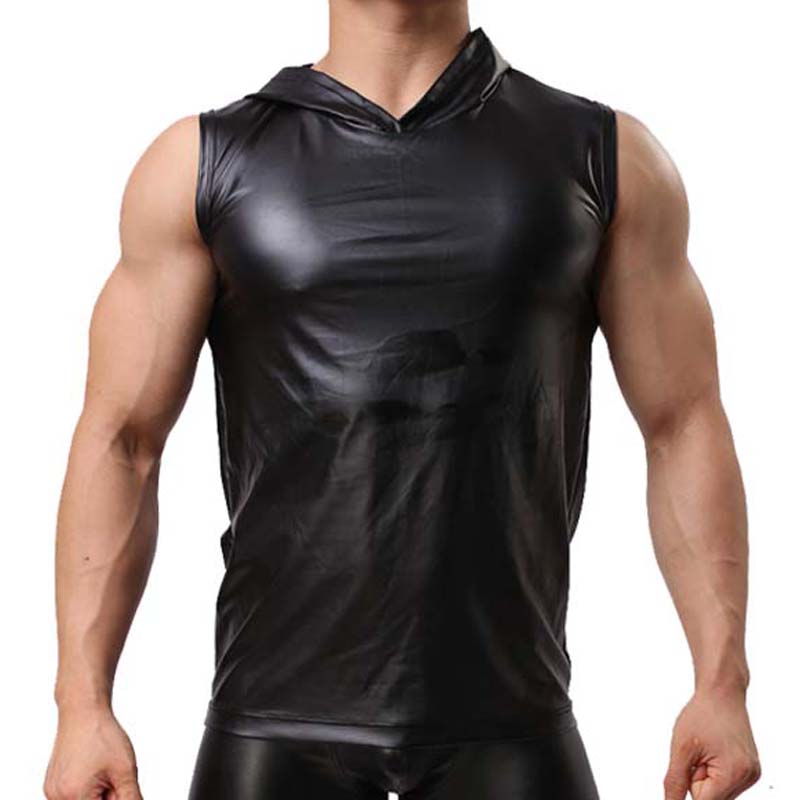 Men's Faux Leather Vest Fashion 2021 Tank Top Men Sleeveless Casual Solid Mens Tank Tops Shirt and Boxer Shorts Set