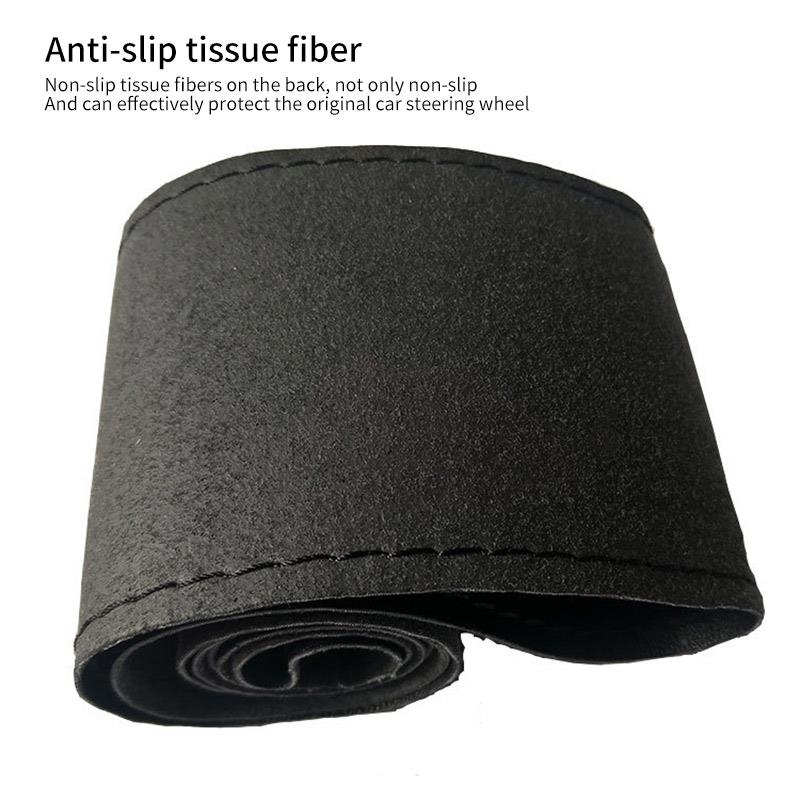 AOZBZ Universal 38cm Diameter Car Steering Wheel Cover Fiber Leather With Soft Anti-Slip Black DIY Braid & Needles Thread
