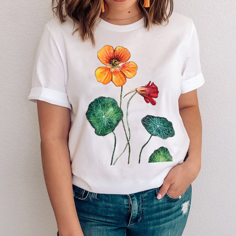 Women Graphic Flower Short Sleeve Style Girl Cute Printing 90s Clothes Lady Tees Print Tops Clothing Female Tshirt T-Shirt