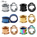 1pc Stainless Steel Ear Plugs Tunnels Piercings Rose Gold Screwed Earring Expander Earlet Gauges Body Piercings Jewelry 2mm-25mm