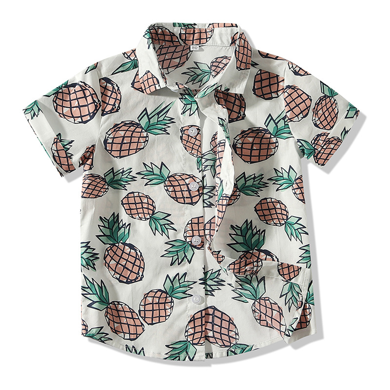 2020 Baby Summer Clothing Children Fresh Pineapple Pattern Shirt Boy’s Summer Short-sleeved Lapel Single-breasted Top