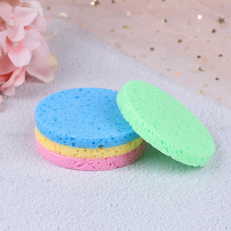 5pcs Natural Wood Fiber Face Wash Cleansing Sponge Cosmetic Puff Pads Round Soft Cosmetic Puff Makeup Pads Beauty