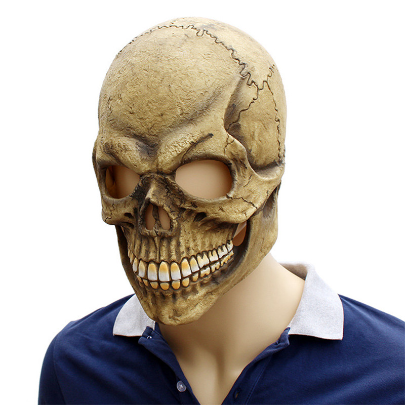 Realistic Scary Skull Mask Full Head Latex Horror Ghost Halloween Party Mask Costume Cosplay Props Funny Adult One size