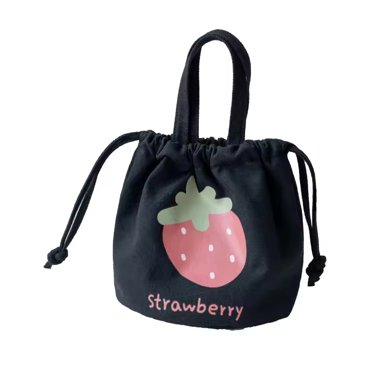 Mini Canvas Drawstring Bag Packaging Recycled Canvas Drawstring Bag Strawberry Pattern Kids Drawstring Bag Customized