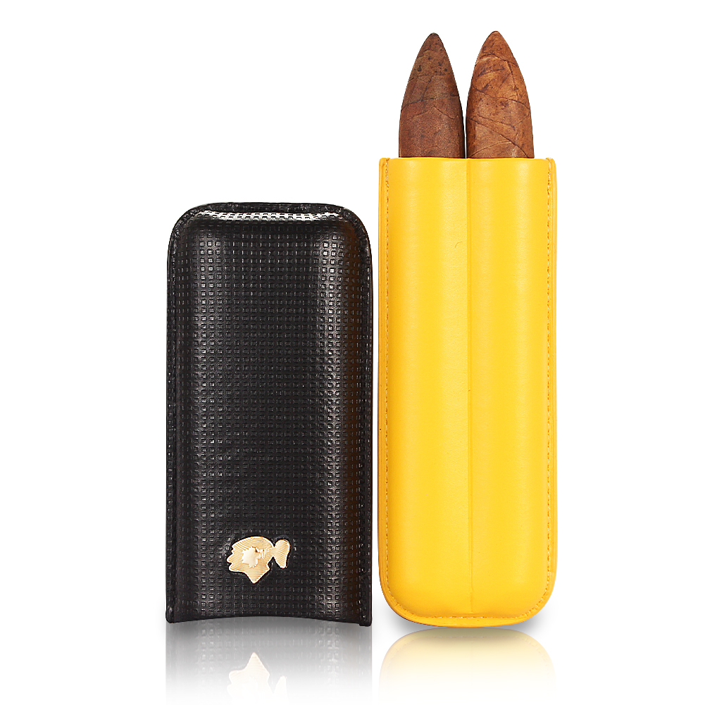 Luxury Leather Cigar Case Travel COHIBA Humidor Holder 2 Tubes Cigar Humidor Box Portable Pocket Mini Cigar Box